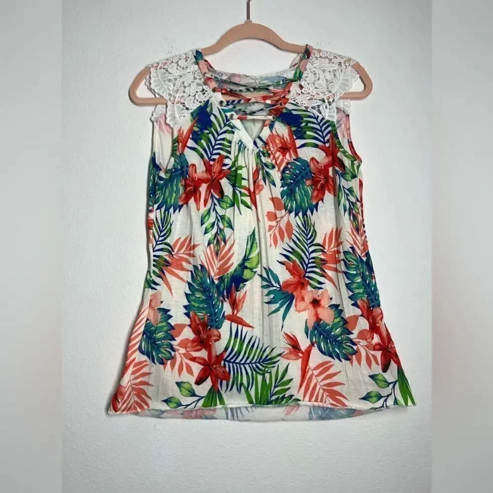 New York Laundry Blouse Floral Print Lace Size M